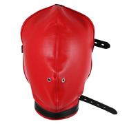 Kaerm Leather Full Face Mask Hood Two Holes Head Cover Headgear Expose Eyes Mouth Hat Adjustable For Club Costume Red A One Size
