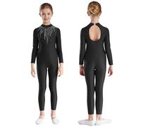 Kaerm Leotard for Girls Gymnastics Outfit Full Body Unitard Skating Jumpsuit Dance Costume Catsuit Black 9-10 Years