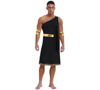 Kaerm Men's Ancient Greek Costume One Shoulder Toga Roman Senator Tunic Robe Caesar Dress Up Black M