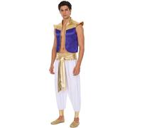 Kaerm Mens Arab Prince Costume Cap Sleeve Open Front Vest Top with Harem Pants for Halloween Party Purple White 3XL