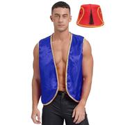 Kaerm Men's Arabian Cosplay Costume Satin Vest with Hats Desert Prince Role Play Fancy Dress Royal Blue M