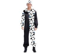 Kaerm Men's Clown Costume 2 Piece Ruffled Collar Long Sleeve Jumpsuit Halloween Jester Costume Black White 3XL