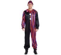 Kaerm Men's Clown Costume 2 Piece Ruffled Collar Long Sleeve Jumpsuit Halloween Jester Costume Black Orange XXL