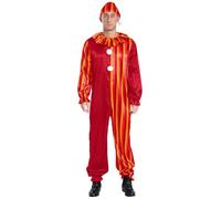Kaerm Men's Clown Costume 2 Piece Ruffled Collar Long Sleeve Jumpsuit Halloween Jester Costume Red Yellow 3XL