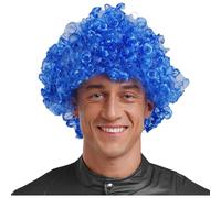 Kaerm Men's Colorful Clown Wigs Frizzled Afro Hair Synthetic Wigs Kinky Curly Short Wigs Costume Blue One Size