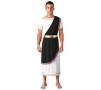 Kaerm Men's Greek Gods Cosplay Costume Robes Halloween Party Ancient Roman Senator Toga Tunic Black 3XL