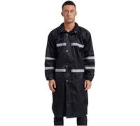 Kaerm Men's High Vis Safety Long Rain Jackets Hooded Waterproof Raincoats Rain Gear Workwear Black L