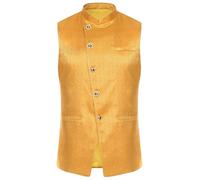 Kaerm Mens Nehru Jacket Sleeveless Single Breasted Waistcoat Vest Indian Party Ethnic Festive Outfit Gold XL