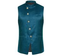 Kaerm Mens Nehru Jacket Sleeveless Single Breasted Waistcoat Vest Indian Party Ethnic Festive Outfit Bluish-green XL