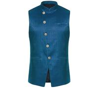 Kaerm Mens Nehru Jacket Sleeveless Single Breasted Waistcoat Vest Indian Party Ethnic Festive Outfit Bluish-green L