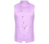 Kaerm Mens Nehru Jacket Sleeveless Single Breasted Waistcoat Vest Indian Party Ethnic Festive Outfit Light Purple XXL