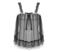 Kaerm Men's Sexy Sheer Mesh Camisole Sissy Crossdresser Pajamas Tops Babydoll Lingeire Undershirt Black XXL