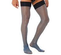 Kaerm Men's Shiny Sheer Thin Hold Up Socks Costume Accessories Sexy Silky Glossy Stretchy Thigh High Stockings Blue One Size