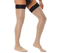Kaerm Men's Shiny Sheer Thin Hold Up Socks Costume Accessories Sexy Silky Glossy Stretchy Thigh High Stockings Khaki One Size