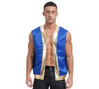 Kaerm Men's Toad Captain Vest Costume Super Brothers Cosplay Metallic Trim Open Front Waistcoat Royal Blue L