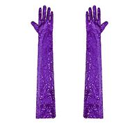 Kaerm Sparkly Sequins Gloves Women Long Glitter Mesh Sheer Elbow Length Opera Vintage Gloves Purple One Size