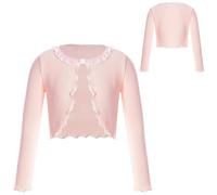 Kaerm Toddler Girls Dance Wraps Sweater Warm-up Ballet Cardigan Ruffled Shirts Ballerina Practice Clothes Coral Pink 7-8 Years