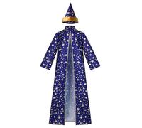Kaerm Unisex Adult Witch Costume Magician Role Play Outfits Open Front Robe with Hats Sets Blue S