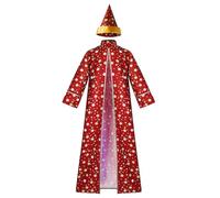 Kaerm Unisex Adult Witch Costume Magician Role Play Outfits Open Front Robe with Hats Sets Red S