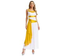 Kaerm Women's Ancient Grecian Costume Ruffled Sleeveless Tunic Dress Roman Empress Fancy Dress White Yellow S