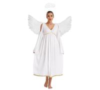 Kaerm Women's Angel Cosplay Outfits Flowy Chiffom Dress with Wings Halloween Cosplay Costume Ivory 3XL