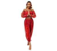 Kaerm Women's Belly Dance Costume India Dance Cosplay Off Shoulder Cropped Tops With Lantern Bloomers Red One Size