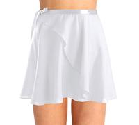Kaerm Womens Chiffon Ballet Wrap Over Scarf Dance Leotard Skater Tutu Skirt with Tie Waist White M