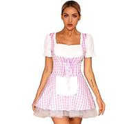 Kaerm Women's Gingham Dress Miss Muffet Fancy Dress Fairy Tale Maid Cosplay Outfits Costume Pink XL