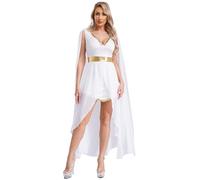 Kaerm Women's Greek Empress Costume Chiffon Cover Up V Neck Split Dress Roman Tunic Dress Up White S