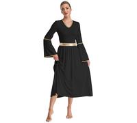 Kaerm Women's Guardian Angel Costume Gold Trim Metallic Patchwork Long Flared Sleeve Dress Gown Black S