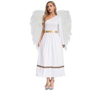 Kaerm Womens Guardian Angel Costume One Shoulder Robe with Feather Wings Angelic Fancy Dress White 3XL