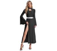 Kaerm Women's Medieval Queen Costume Front Lace-up Hollow Out Long Sleeve Dress for Theme Party Black XXL