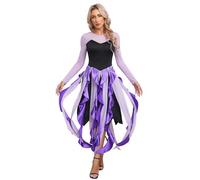 Kaerm Women's Mermaid Sea Witch Cosplay Outfits Sheer Mesh Long Sleeve Asymmetrical Hem Dress Purple XL