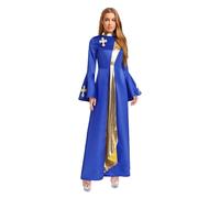 Kaerm Womens Priest Costume Metallic Trim Long Sleeve Robe Clergyman Cassock for Halloween Party Royal Blue S