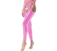 Kaerm Women's PVC Faux Leather Cut Out Leggings Wet Look Latex Suspender Tights Long Pants
