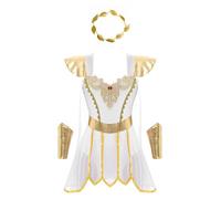 Kaerm Women's Roman Empress Costume Ancient Greek Cosplay Outfits Caped Dress with Headwear White 3XL
