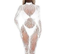 Kaerm Women's See Through Fishnet Bodysuit Tights Leopard Mesh Full Bodystocking Babydoll Lingerie White One Size