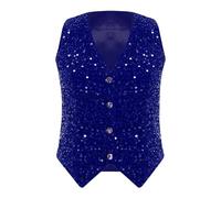 Kaerm Women's Sequin Waistcoat Sparkle Sleeveless Blazer Jacket Vest Top V Neck Glitter Tuxedo Clubwear Royal Blue XL