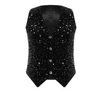 Kaerm Womens Sequin Waistcoat Sparkle Sleeveless Blazer Jacket Vest Top V Neck Glitter Tuxedo Clubwear Black M