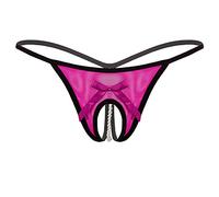 Kaerm Women's Sexy See Through Mesh Pearl Massage Micro G-String Thong Panties Underwear Lingerie Hot Pink One Size