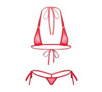 Kaerm Womens Sheer Mini Micro Bikinis See Through Brazilian G-String Thong Bottom Sunbath Swimsuits Red M