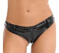 Kaerm Women's Shiny Latex Wet Look Patent Leather Booty Shorts Low Waisted Zipper Crotch Cheeky Hot Pants Black S