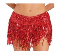 Kaerm Women's Shiny Sequin Fringe Mini Shorts Tassel Latin Dance Shorts Rave Party Hot Pants Red M
