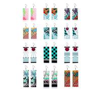 KAERUN 12 Pairs Women's Tanjiro Earrings Anime Demon Slayer Cosplay Fashion Double-sided Acrylic Alloy Resin Earrings