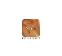 KAERUN Birthstone Rings for Women Teen Girls Non Tarnish Gold Stackable Emerald Baguette Gemstone Ring for Mother Daughter Dainty Blue Green CZ Ring Birthday Handmade Jewelry Gift, Copper, Cubic