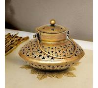 KAEVION Metal Brass Dhoop Dani Degchi Style Tea Light Candle Holder | Medium Size 7” in Wall Hanging Table Top Dhoop Stand Home Decor | Incense Dhup Burner for Pooja Room or Diwali Decoration
