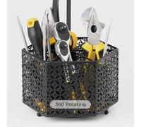 KAFAHOM 360° Rotating Tool Organizer，Small Repair Tool Storage Rack for Desktop Workbench,Hand Tool Stand Holder,Tool Caddy for Wrenches, Pliers, Tweezers, Scissors, Calipers, etc, Black-Hexagon