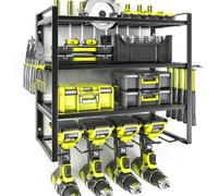 KAFAHOM Power Tool Organizer,4 Layer Drill Holders Wall Mount,Heavy Duty Metal Organizers and Storage Rack for Garage Organization,Tools Shelves with Screwdriver Plier/Hammer Holder, Black