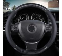 KAFEEK Classic Carbon Fiber Steering Wheel Cover, Universal 15 inch, Breathable Microfiber Leather, Black