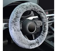 KAFEEK Frost Fluffy Microfiber Plush Steering Wheel Cover for Winter Warm, Universal 15 inch Soft Fuzzy Steering Wheel Cover,Cool Black